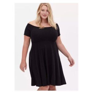 Torrid Black Dress Size 2x off the shoulder skater knit plus womens short sleeve